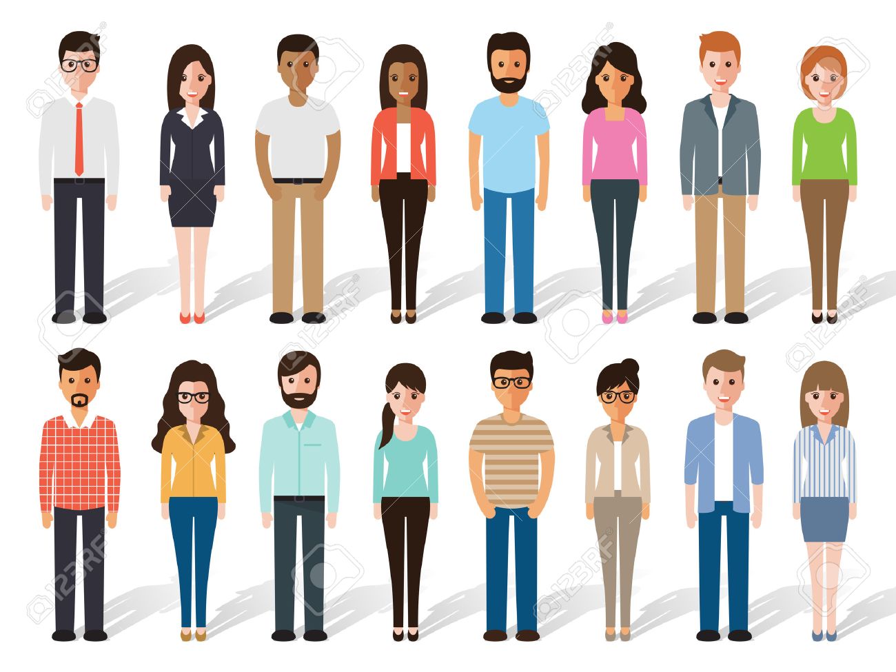 un conjunto de personas que trabajan de pie sobre fondo blanco