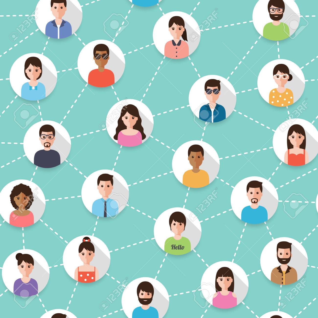 Connected people and social network seamless pattern. Flat design people characters. - 61380107 Connected people and social network seamless pattern. Flat design people characters. - 61380107