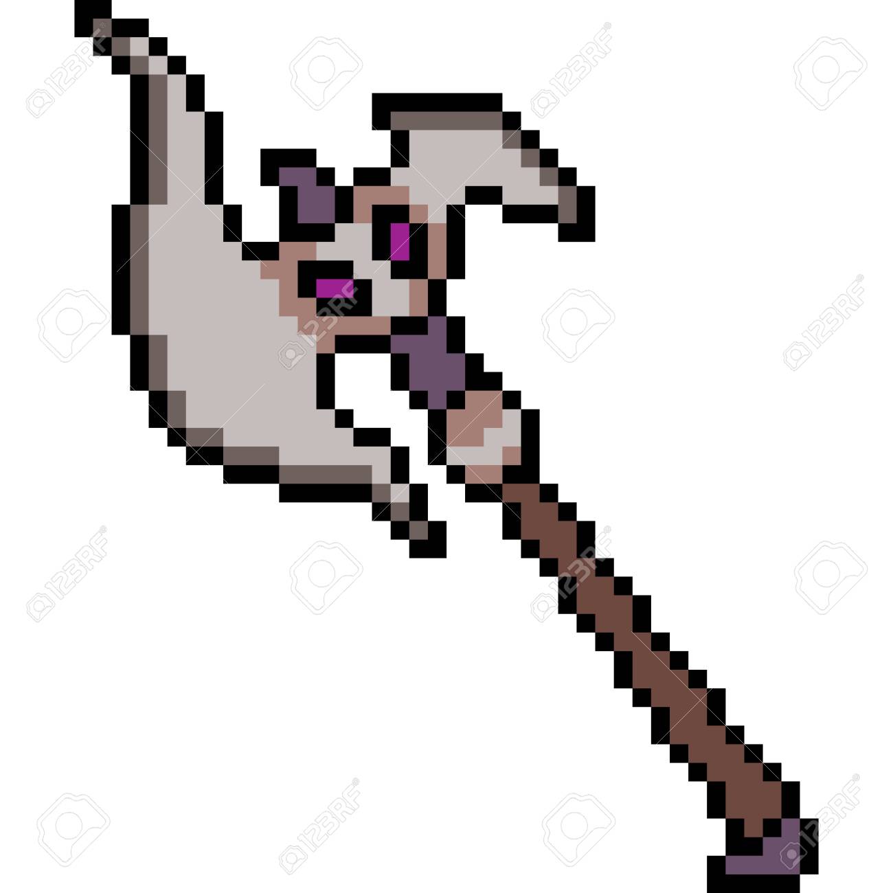 vector pixel art axe fantasy isolated cartoon