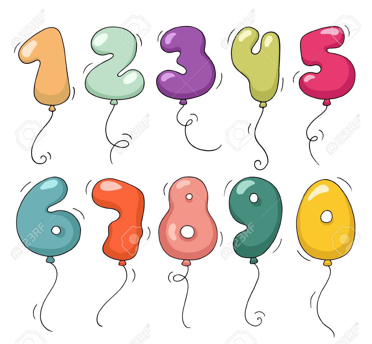 かわいいカラフルなバブルは形の数字セットです 数字の形で漫画空気風船 誕生日パーティーのためのコレクションの落書き 子供デザイン 面白い Infitations すべての数字は別にグループ化されます のイラスト素材 ベクタ Image