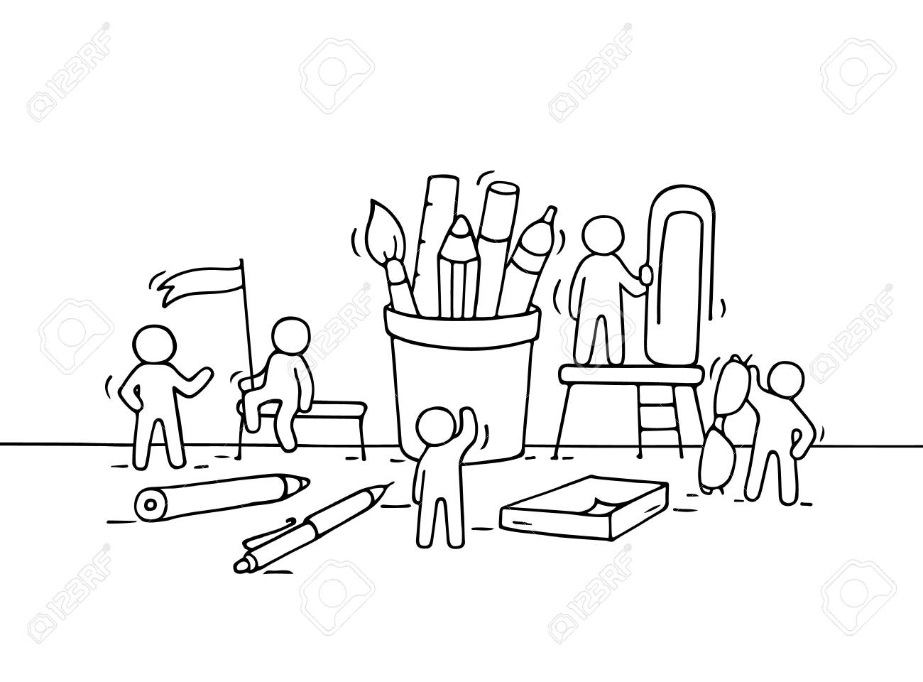 事務用品で少し社会人のスケッチ 文房具と労働者の落書きかわいいミニチュア シーン 手には ビジネス設計の漫画イラストが描かれました のイラスト素材 ベクタ Image 事務用品で少し社会人のスケッチ 文房具と労働者の落書きかわいいミニチュア シーン 手には ビジネス設計の漫画イラストが描かれました のイラスト素材 ベクタ Image