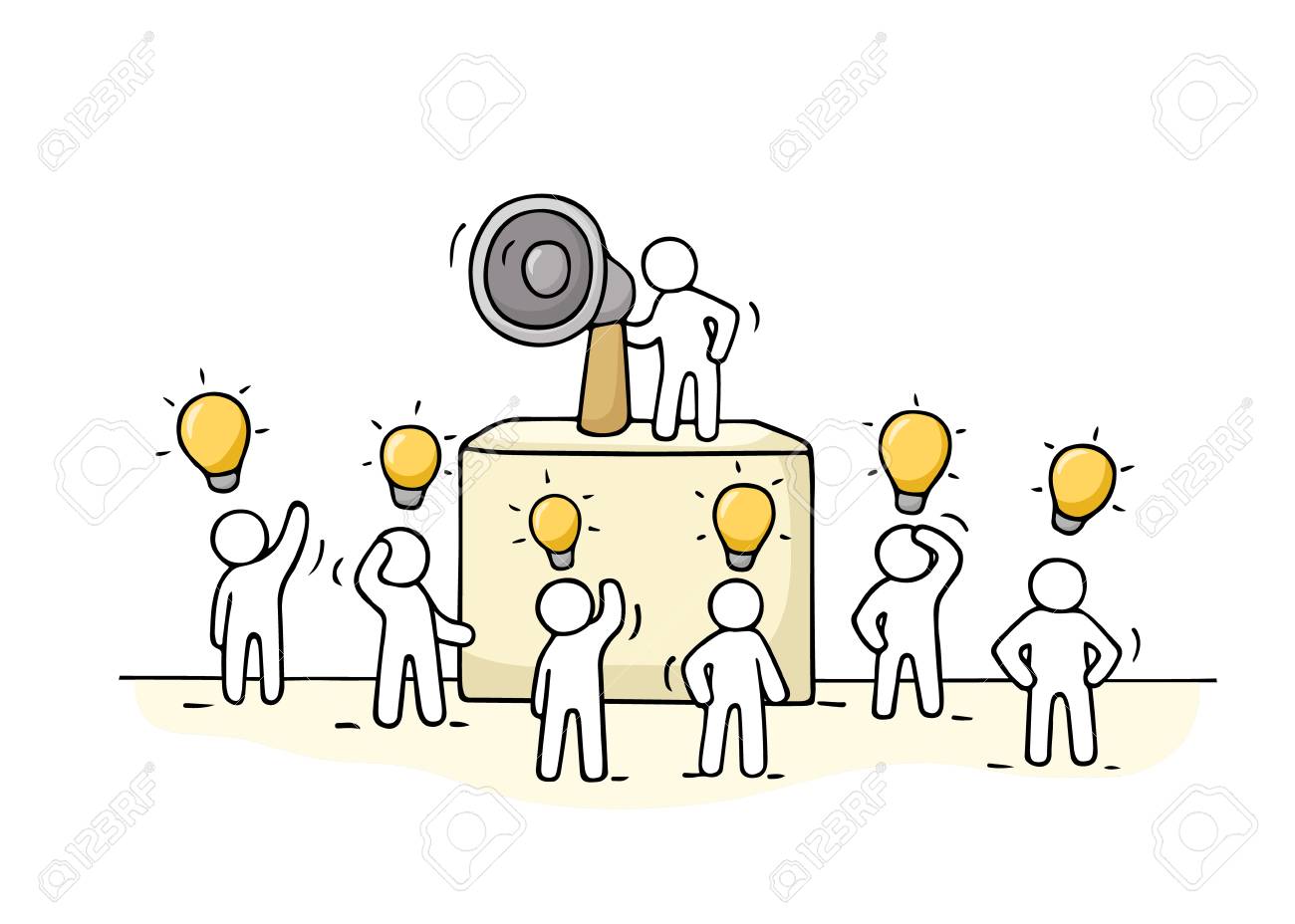 ランプのアイデア小さな人々 の群衆をスケッチします リーダー