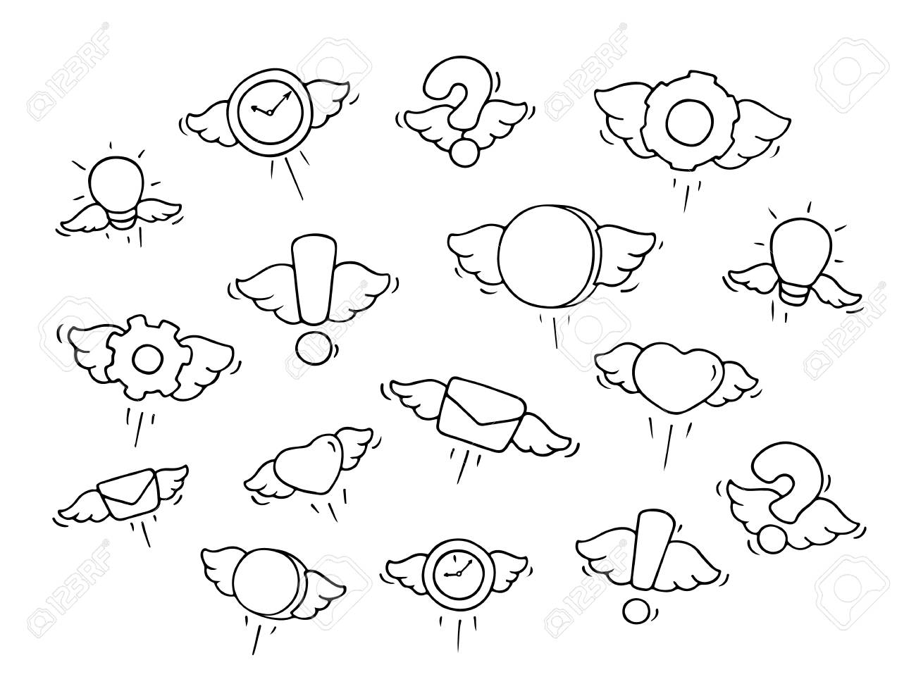 Set Of Flying Objects. Doodle Cute Symbols. Hand Drawn Cartoon Vector  Illustration For Business And Kid Design. Royalty Free SVG, Cliparts,  Vectors, And Stock Illustration. Image 74151220.