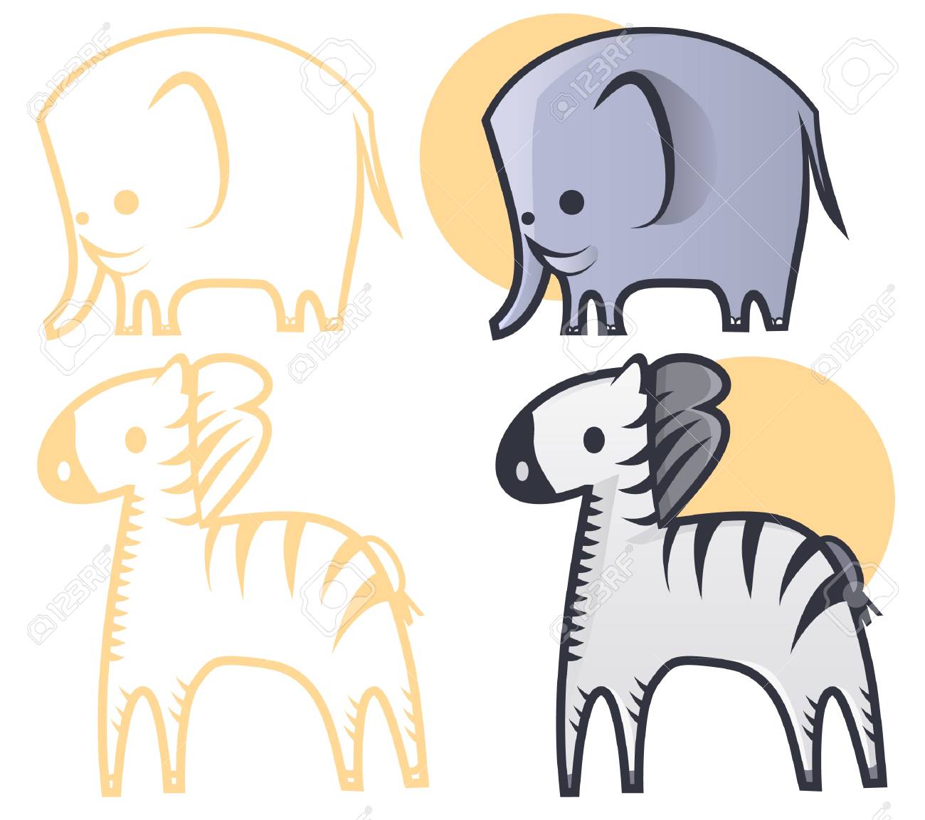 象やシマウマのイラスト のイラスト素材 ベクタ Image