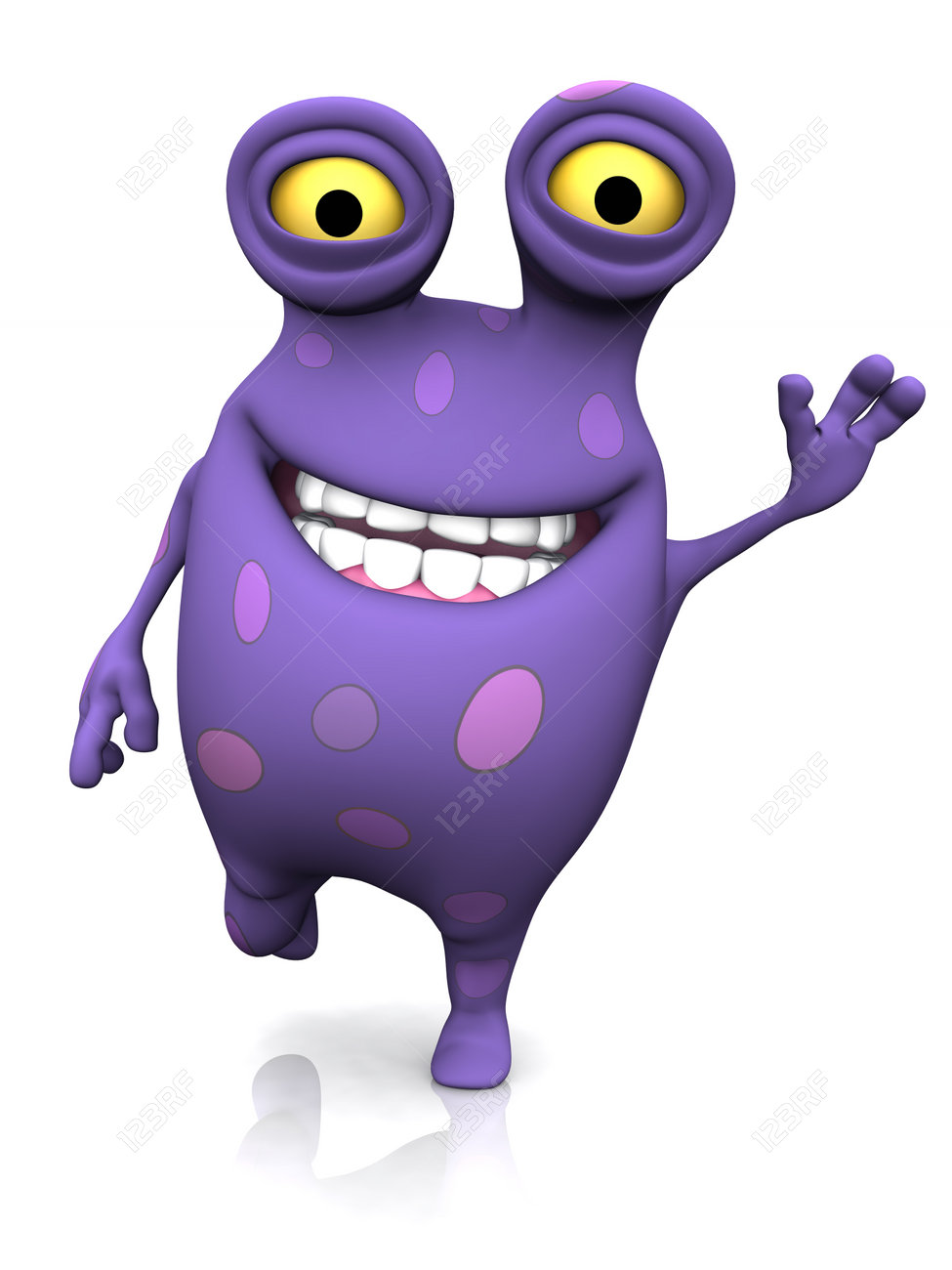 a cute charming cartoon monster waving its hand and looking very
