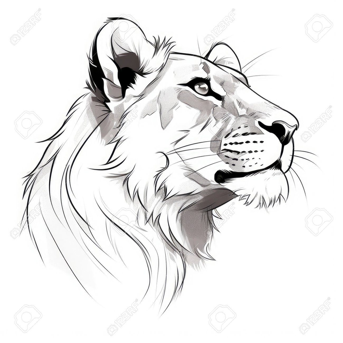 Lion Head Vector Illustration Isolated On White Background. Hand Drawn  Sketch. Stock Photo, Picture and Royalty Free Image. Image 205952287., image size:1300x1300