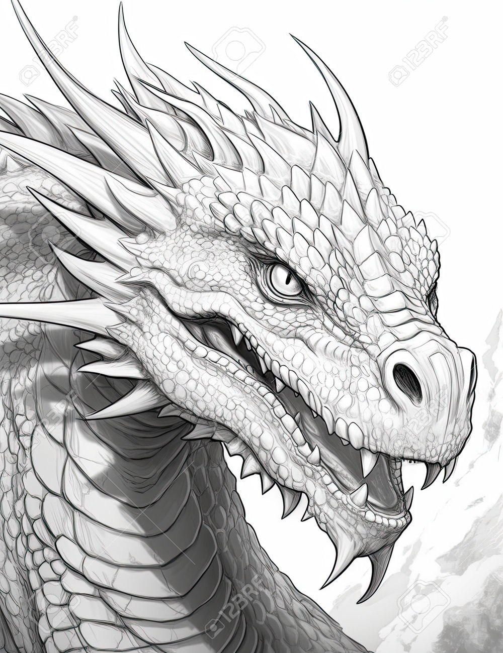 Dragon Head On White Background, Sketch For Your Design, Monochrome Stock  Photo, Picture and Royalty Free Image. Image 206518142., image size:1000x1300