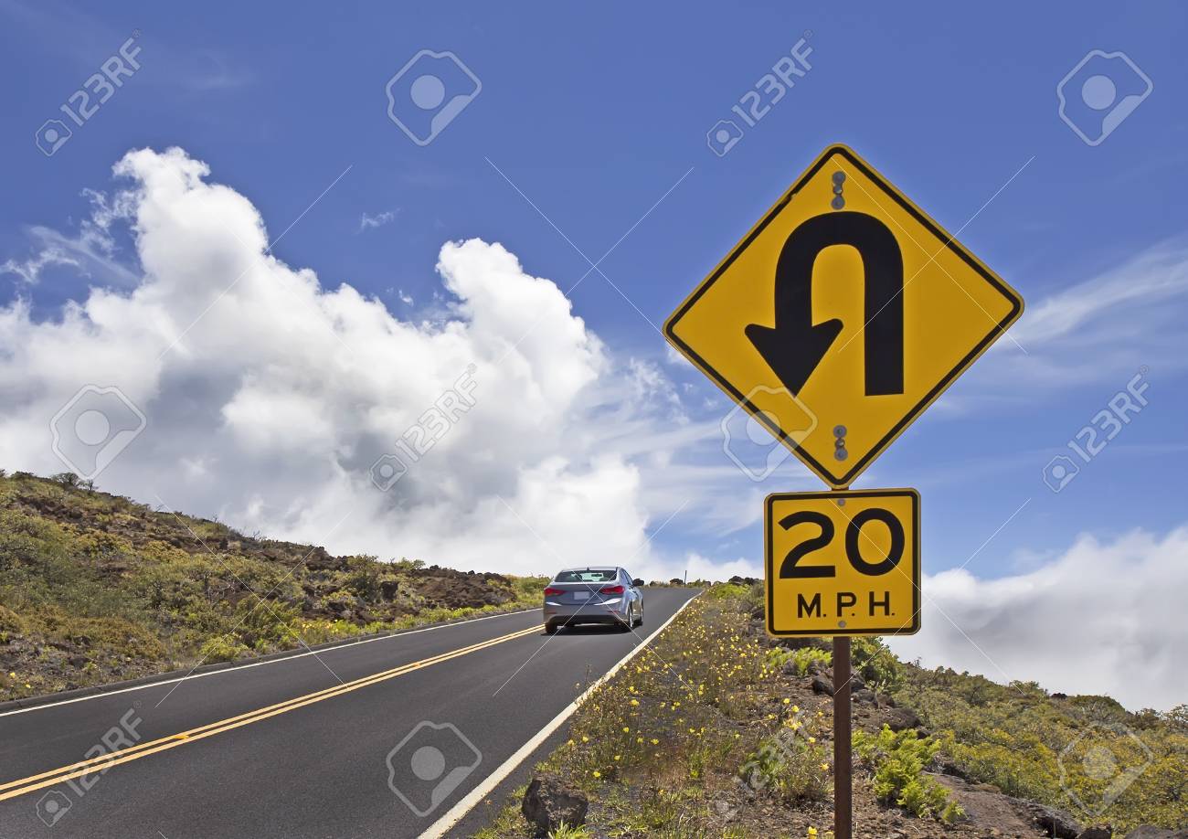 Mountain Road With Car And Traffic Signs Stock Photo Picture And Royalty Free Image Image