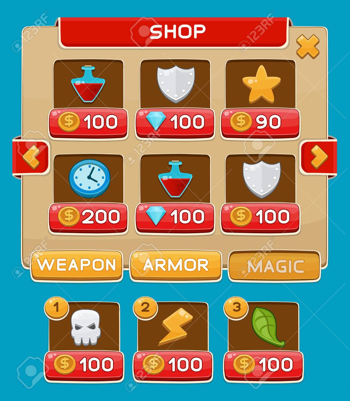 ゲームまたはアプリの設定ボタンのインターフェイスです ベクトルの図 簡単に編集します 青に分離のイラスト素材 ベクタ Image