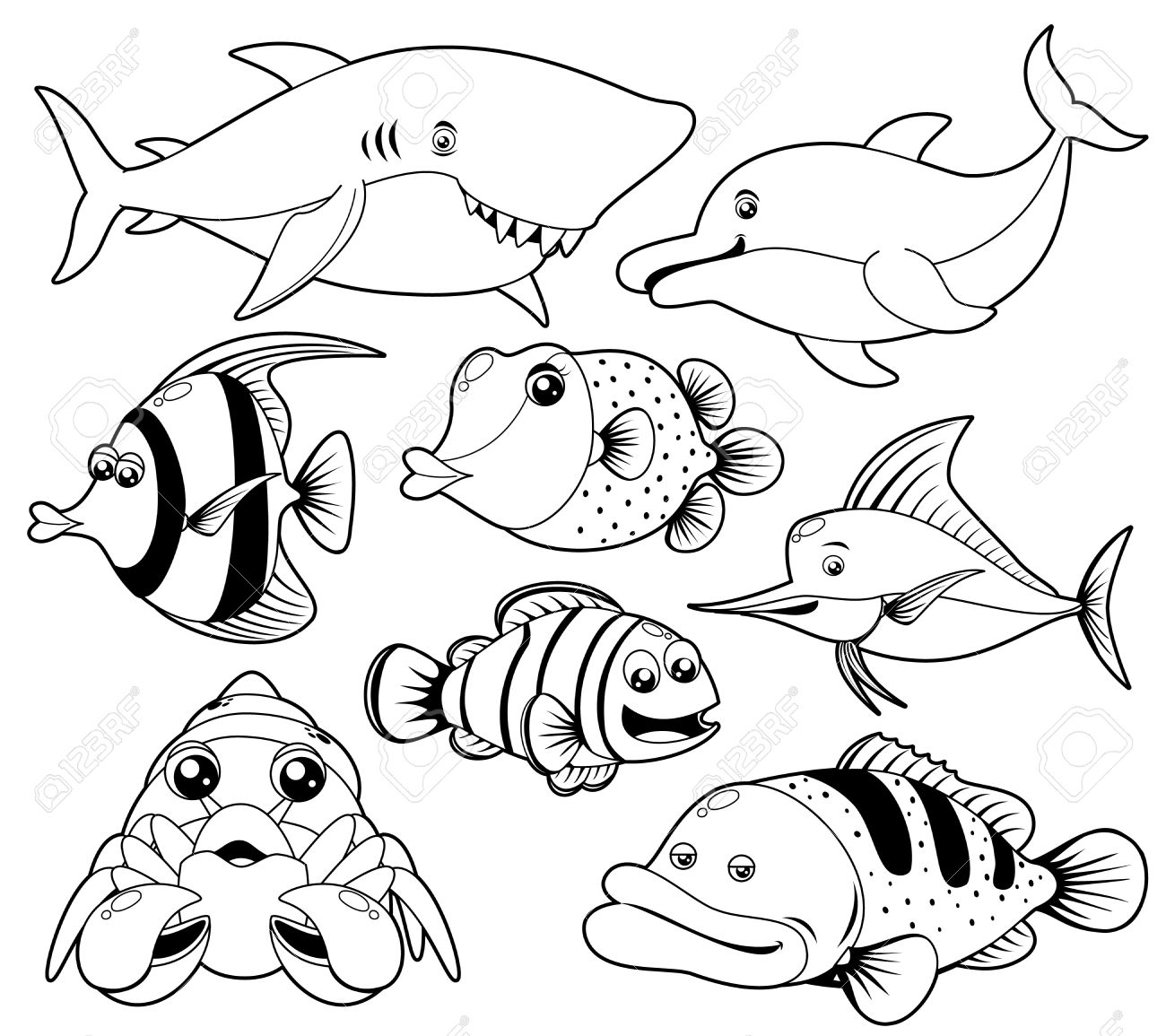 魚海黒と白のイラストを設定のイラスト素材 ベクタ Image 魚海黒と白のイラストを設定のイラスト素材 ベクタ Image