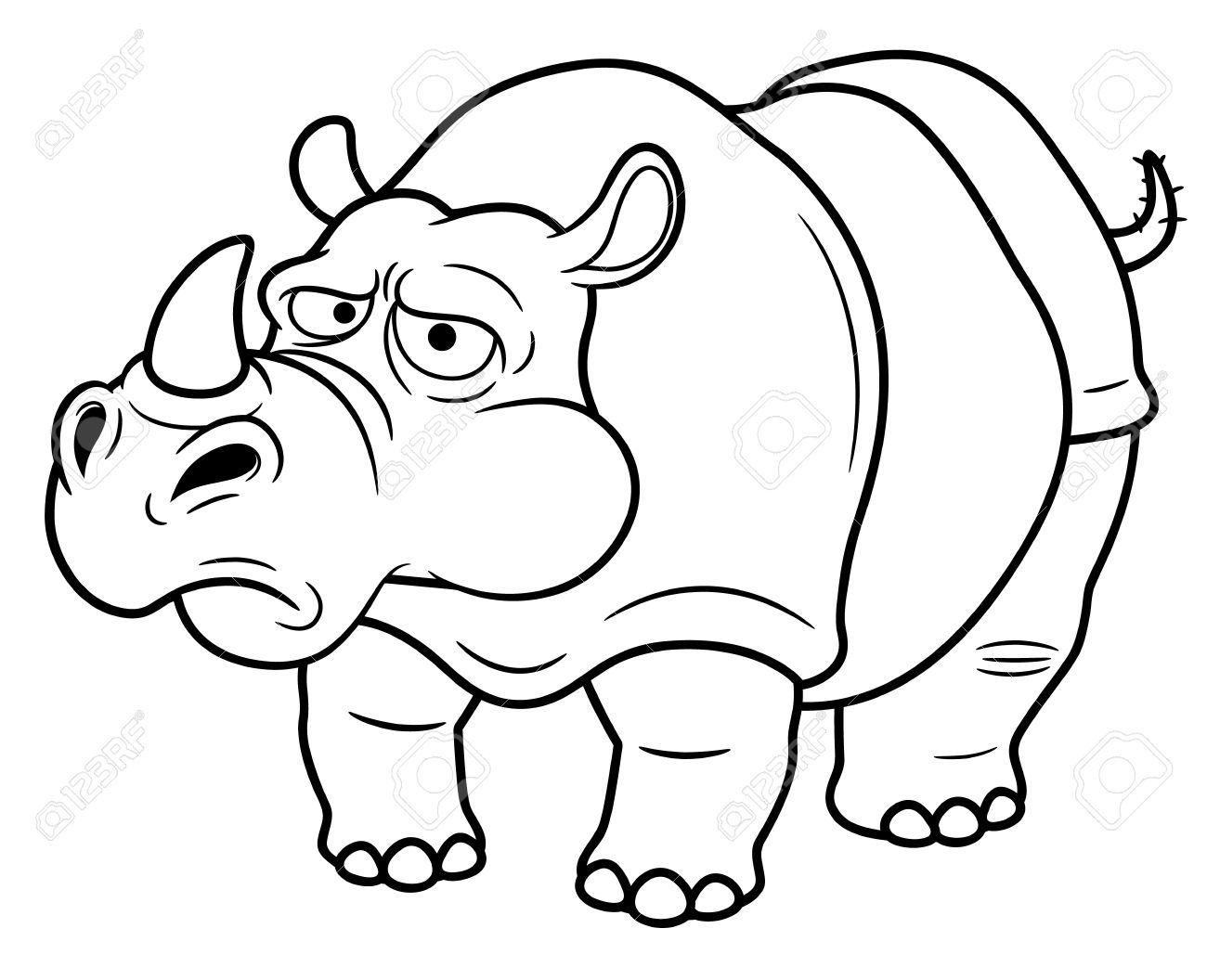 Cartoon rhinoceros traffic cop coloring Royalty Free Vector