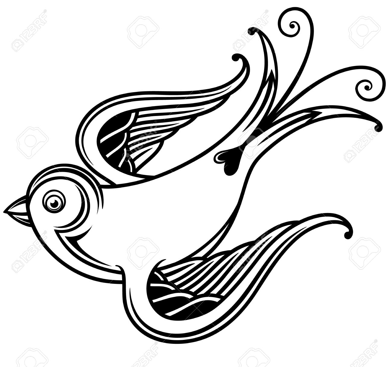 Vector Illustration Of Bird - Old-school Styled Tattoo Outline Royalty Free SVG, Cliparts, Vectors, And Stock Illustration. Image 30724179.