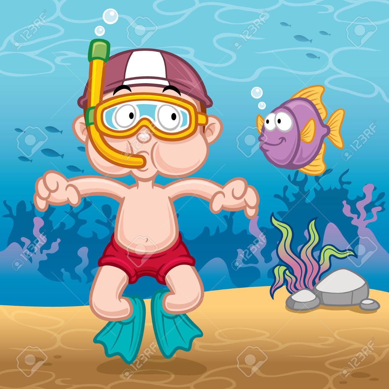 Illustration De Plongée En Apnée Enfant Clip Art Libres De Droits , Vecteurs Et Illustration. Image 31436508.