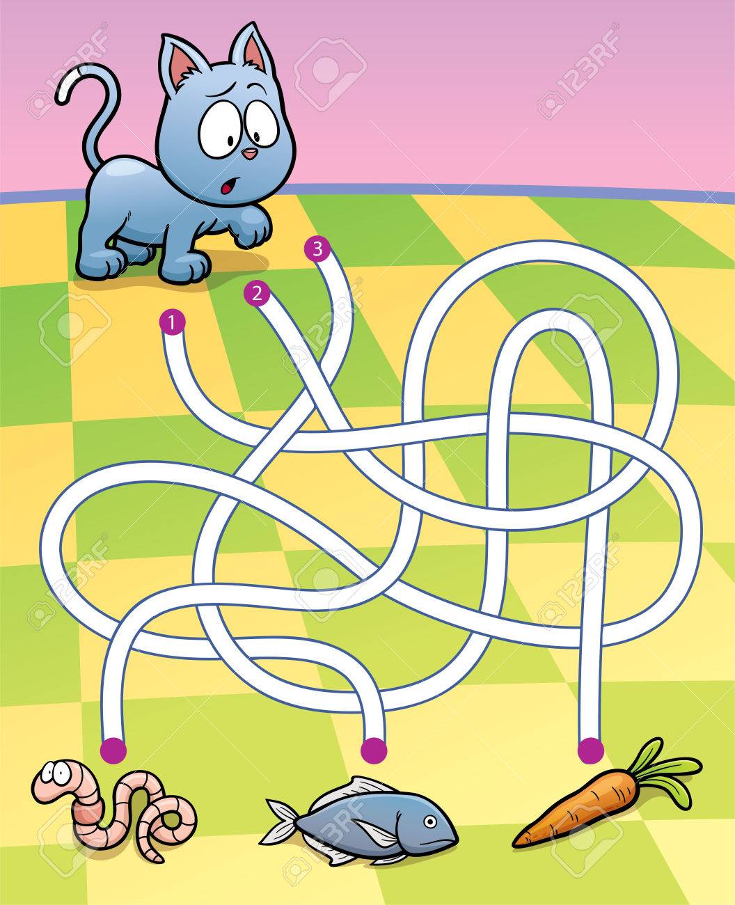 Vector Illustration of Education Maze Game Cat with food - 43675889 Vector Illustration of Education Maze Game Cat with food - 43675889