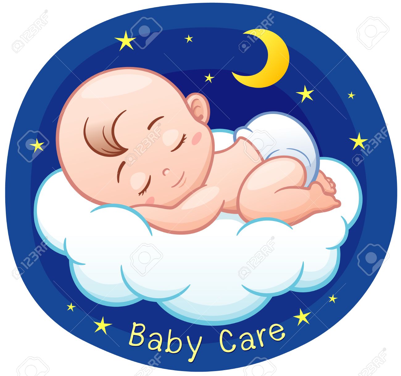 Vector Illustration of Cartoon Baby sleeping on a cloud - 66380291 Vector Illustration of Cartoon Baby sleeping on a cloud - 66380291