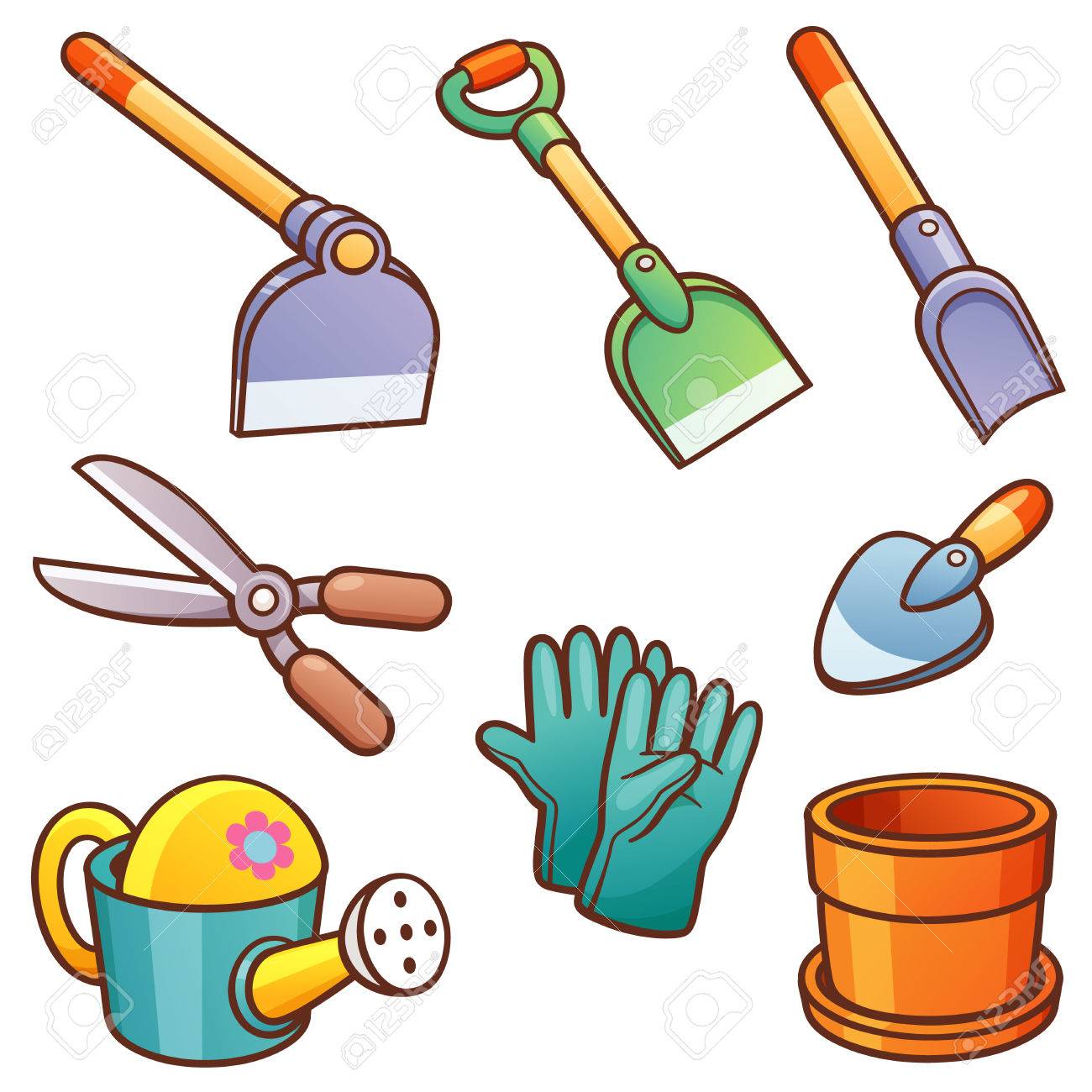 vector illustration of cartoon garden tools royalty free cliparts