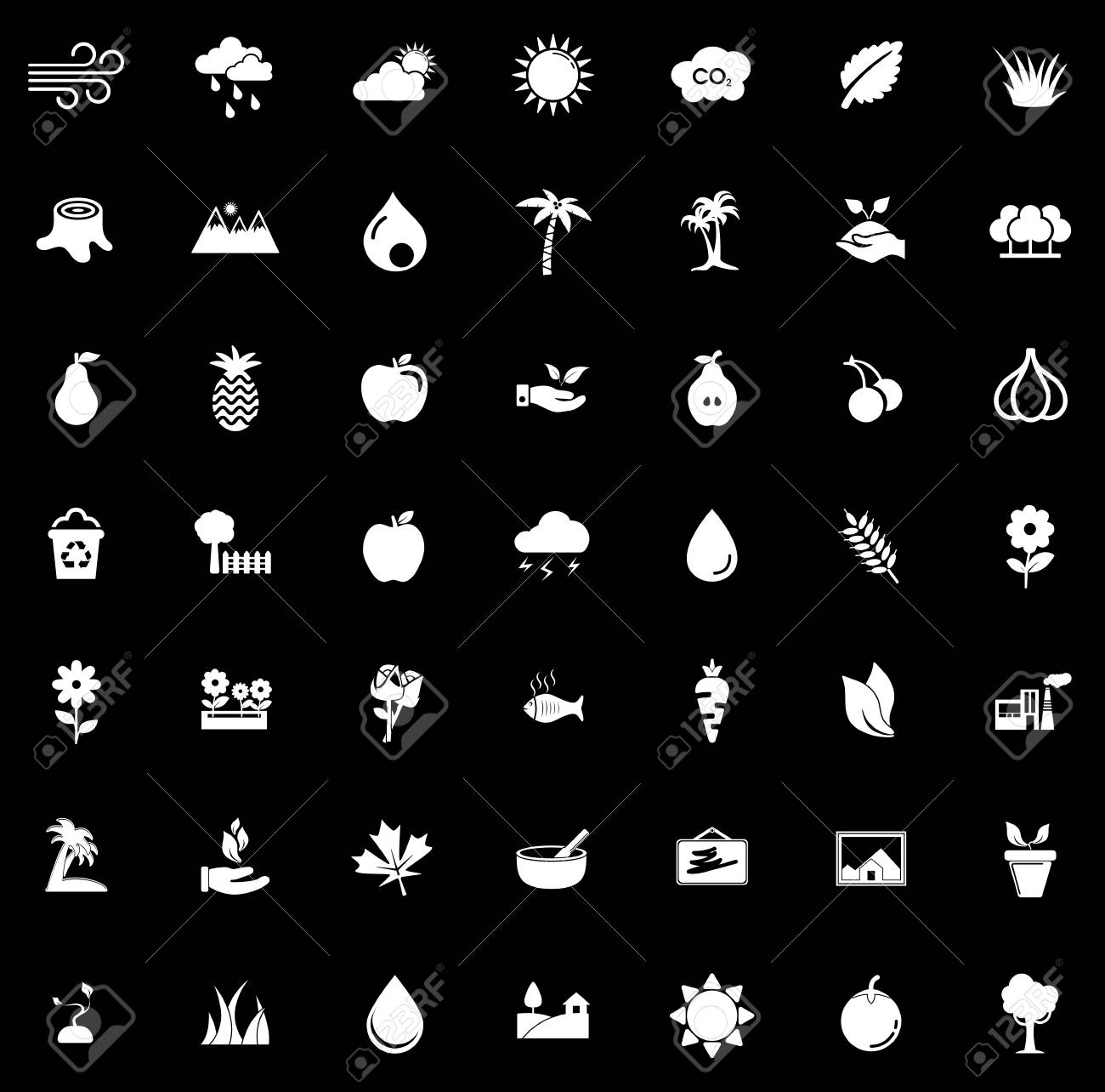 自然アイコンは 黒の背景にイラストを設定します のイラスト素材 ベクタ Image