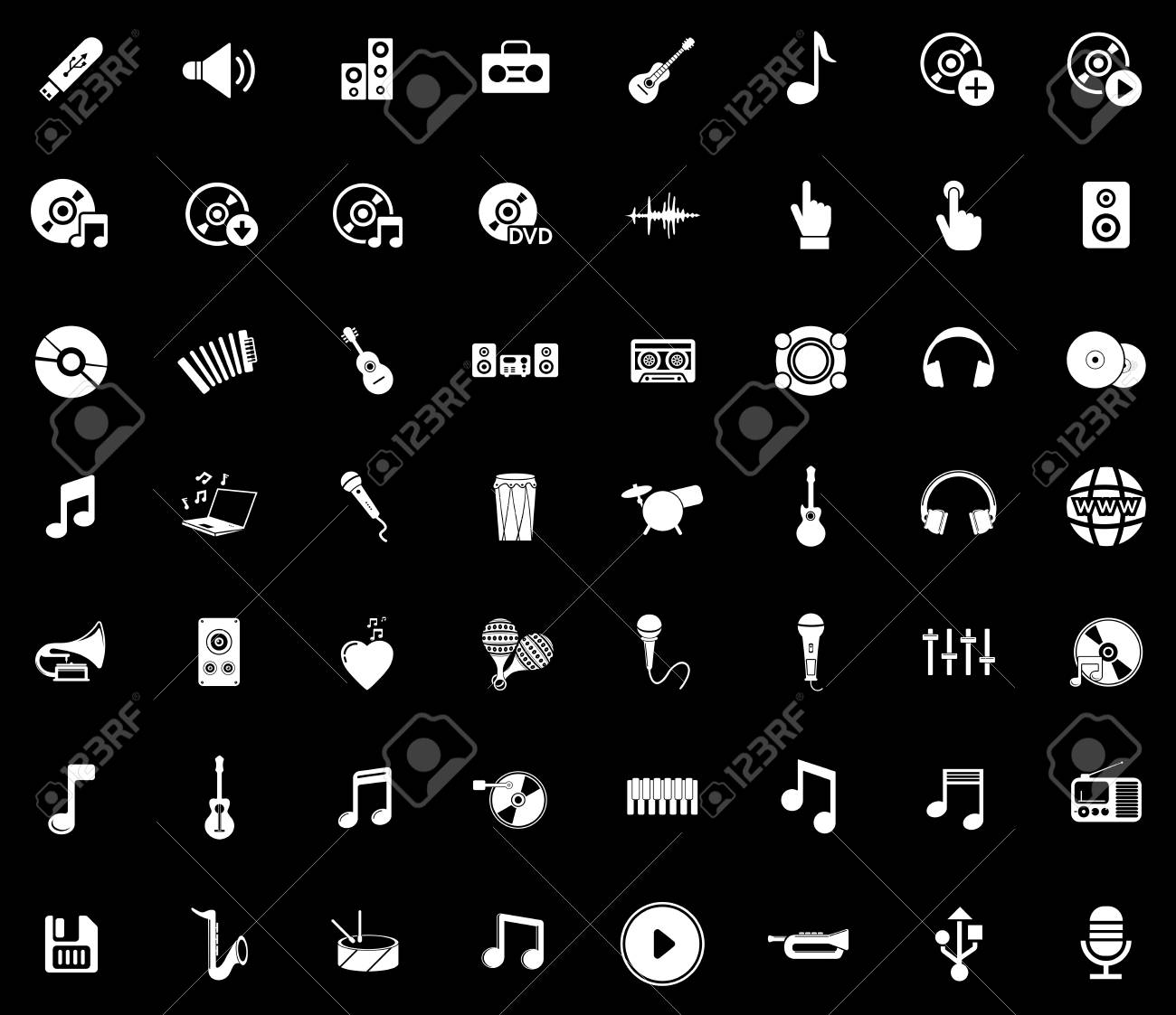 音楽アイコンは 黒の背景にイラストを設定します のイラスト素材 ベクタ Image