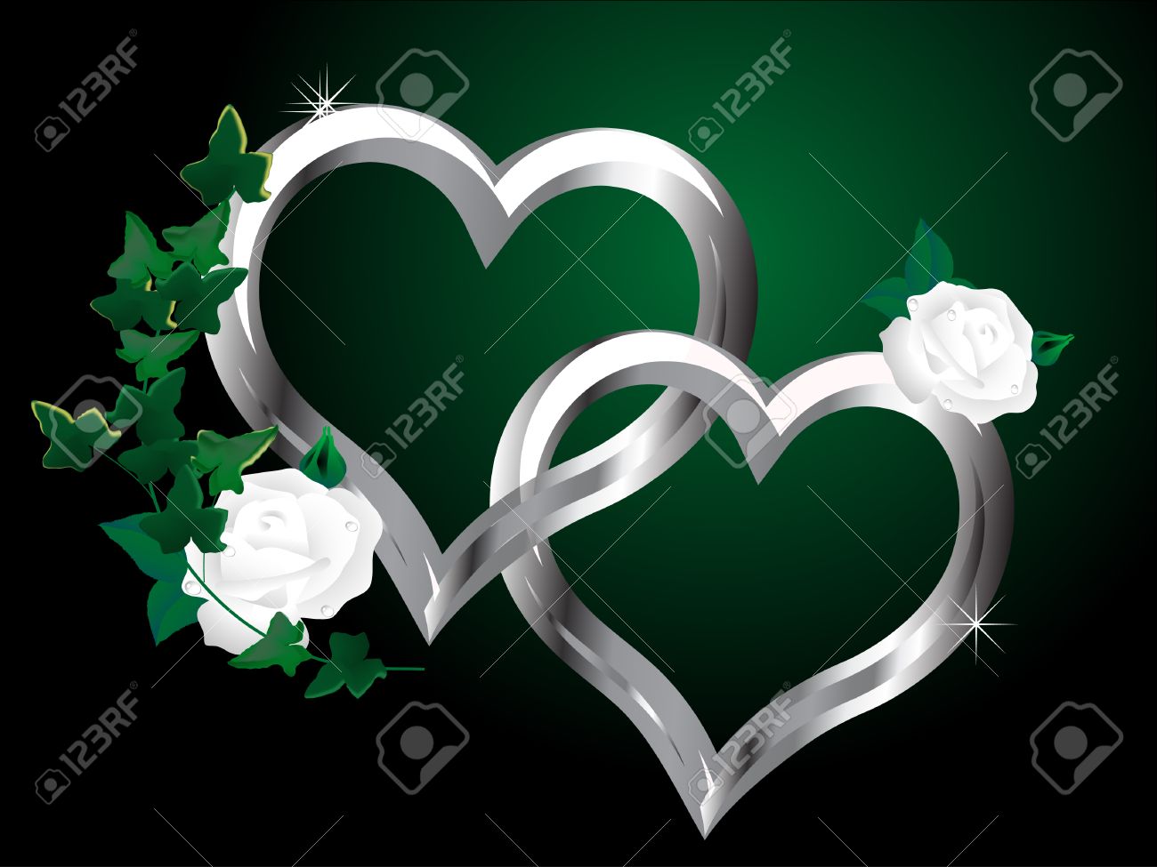 Zwei Silberne Herzen Und Die Weisse Rose Lizenzfrei Nutzbare Vektorgrafiken Clip Arts Illustrationen Image 7305586