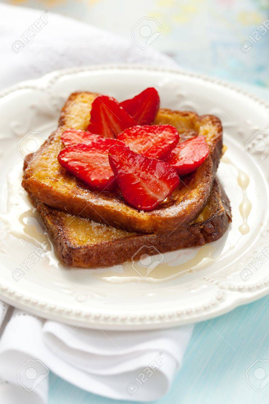 French Toast With Strawberries Maple Syrup And Sugar Stock Photo Picture And Royalty Free Image Image 9549704