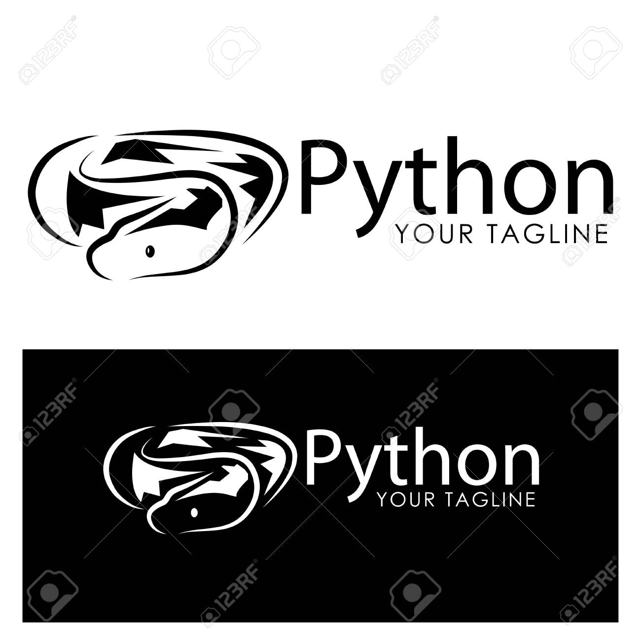 Black Python Logo Template Black Phyton Monogram Royalty Free