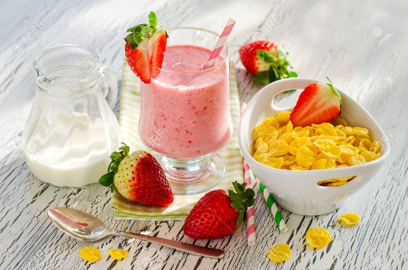 Fresh healthy breakfast with fruits and milk shake horizontal - 42267923 Fresh healthy breakfast with fruits and milk shake horizontal - 42267923