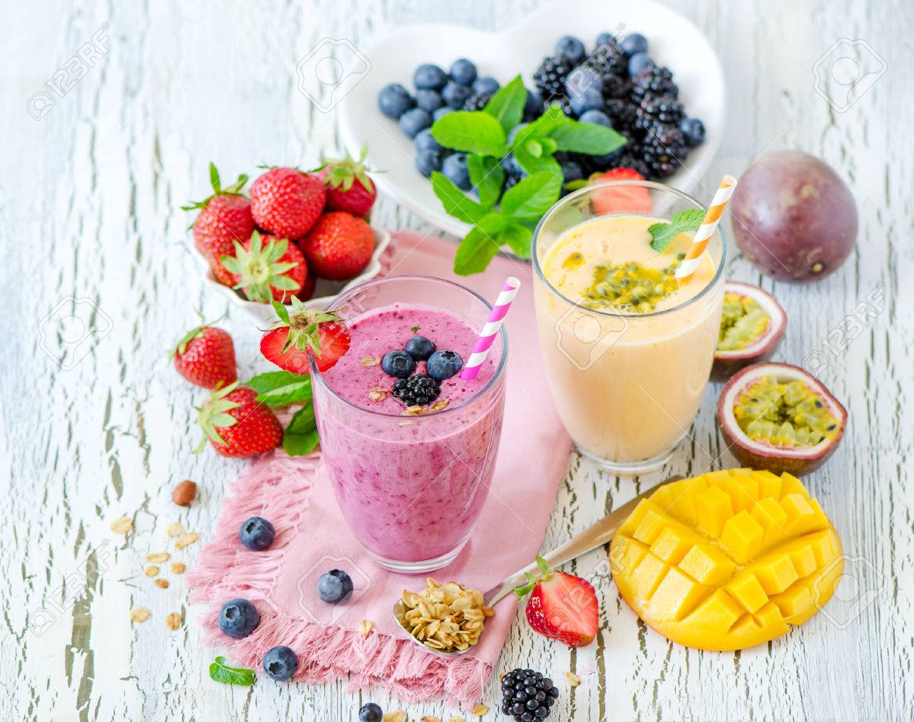 Berry smoothie, healthy summer detox yogurt drink, diet or vegan food concept, fresh vitamins, homemade refreshing cocktail - 60675065 Berry smoothie, healthy summer detox yogurt drink, diet or vegan food concept, fresh vitamins, homemade refreshing cocktail - 60675065