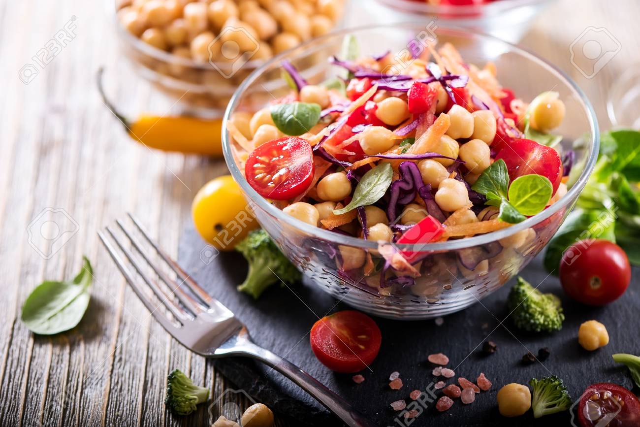 Healthy homemade chickpea and veggies salad, diet, vegetarian, vegan food, vitamin snack - 67351003 Healthy homemade chickpea and veggies salad, diet, vegetarian, vegan food, vitamin snack - 67351003