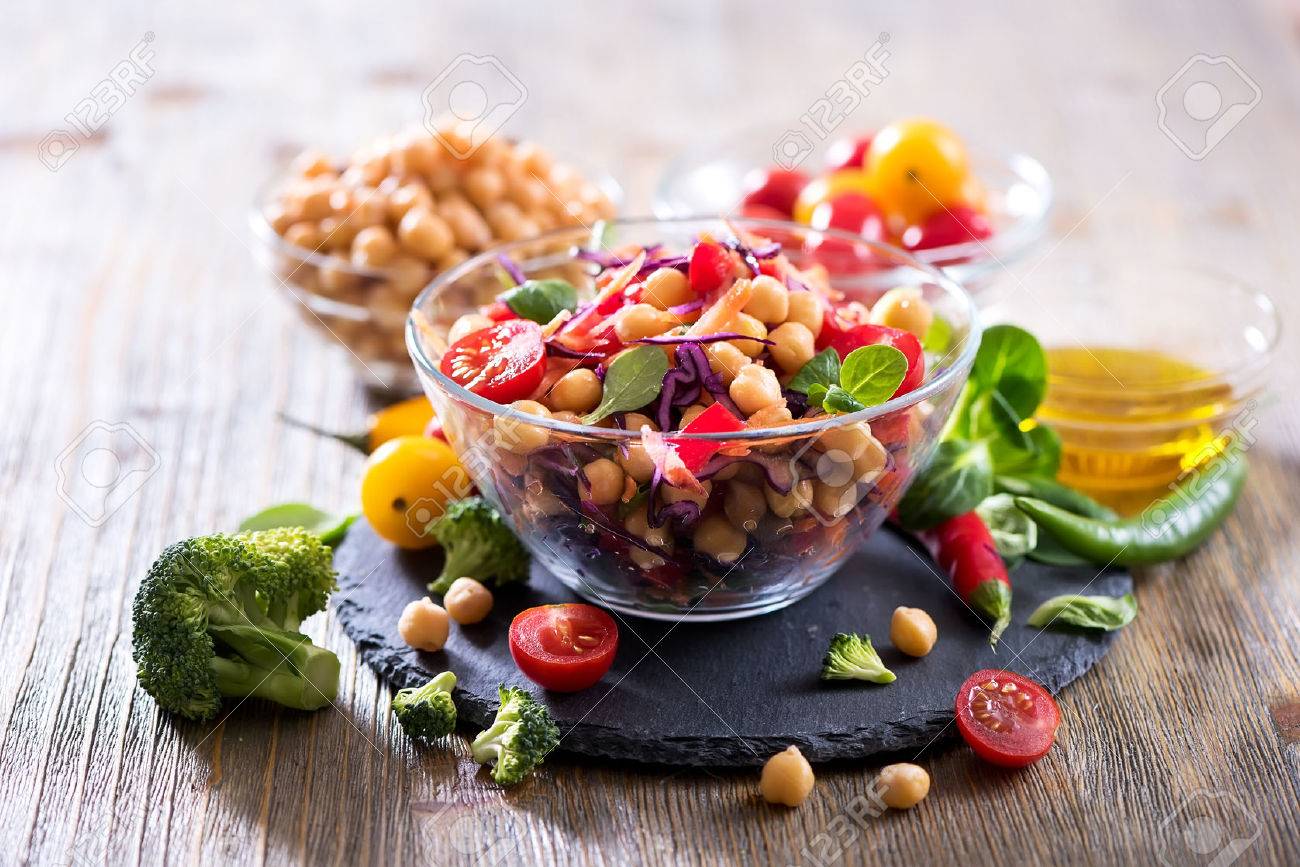 Healthy homemade chickpea and veggies salad, diet, vegetarian, vegan food, vitamin snack - 70954218 Healthy homemade chickpea and veggies salad, diet, vegetarian, vegan food, vitamin snack - 70954218
