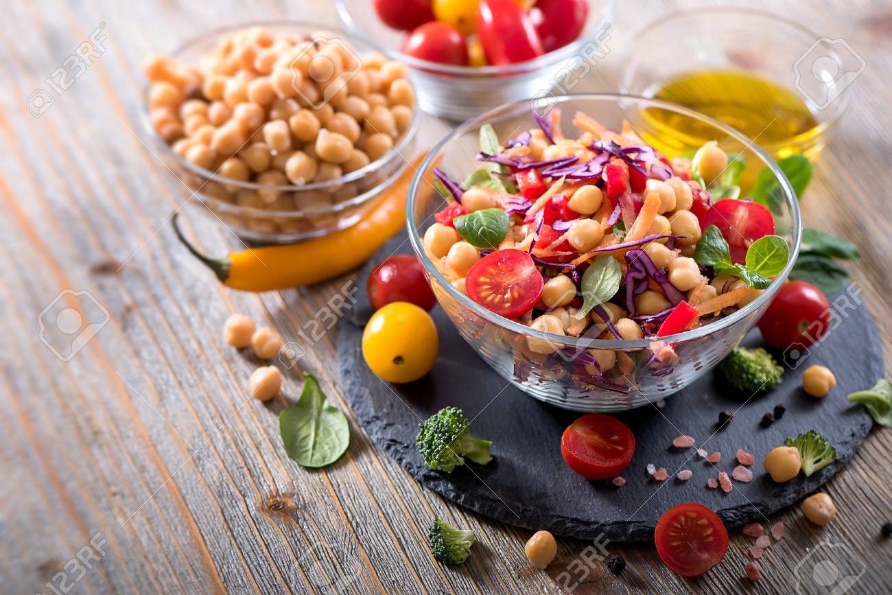 Vegan chickpea and veggies salad, diet, vegetarian, healthy food, vitamin snack - 78074989 Vegan chickpea and veggies salad, diet, vegetarian, healthy food, vitamin snack - 78074989