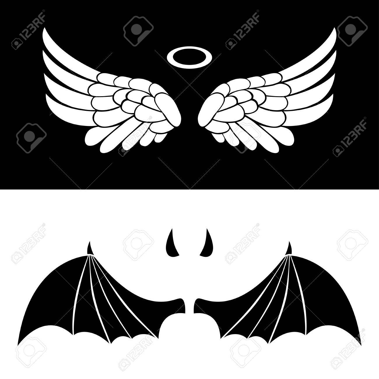 Ange Et Démon Icônes Ailes D Ange Et Démon Isolé Sur Fond Blanc Et Noir Clip Art Libres De Droits Vecteurs Et Illustration Image 51061052