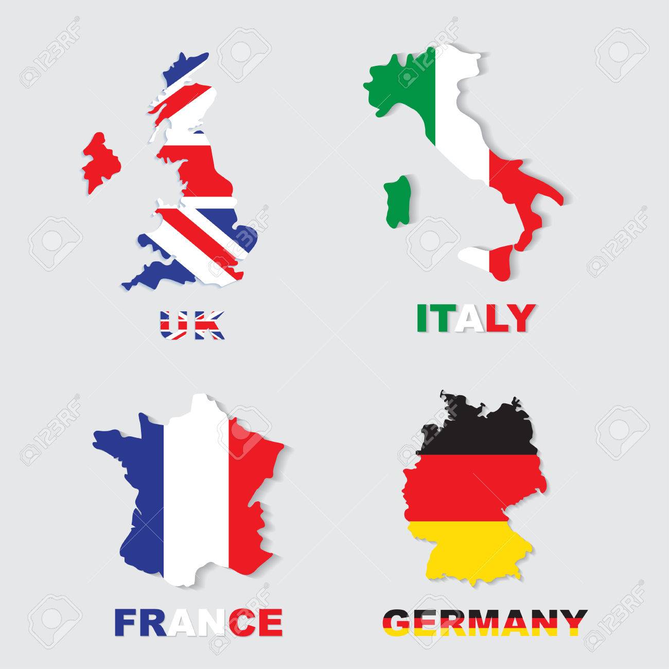 ドイツ イタリア フランス イギリス カラフルなマップ フラグのイラスト素材 ベクタ Image