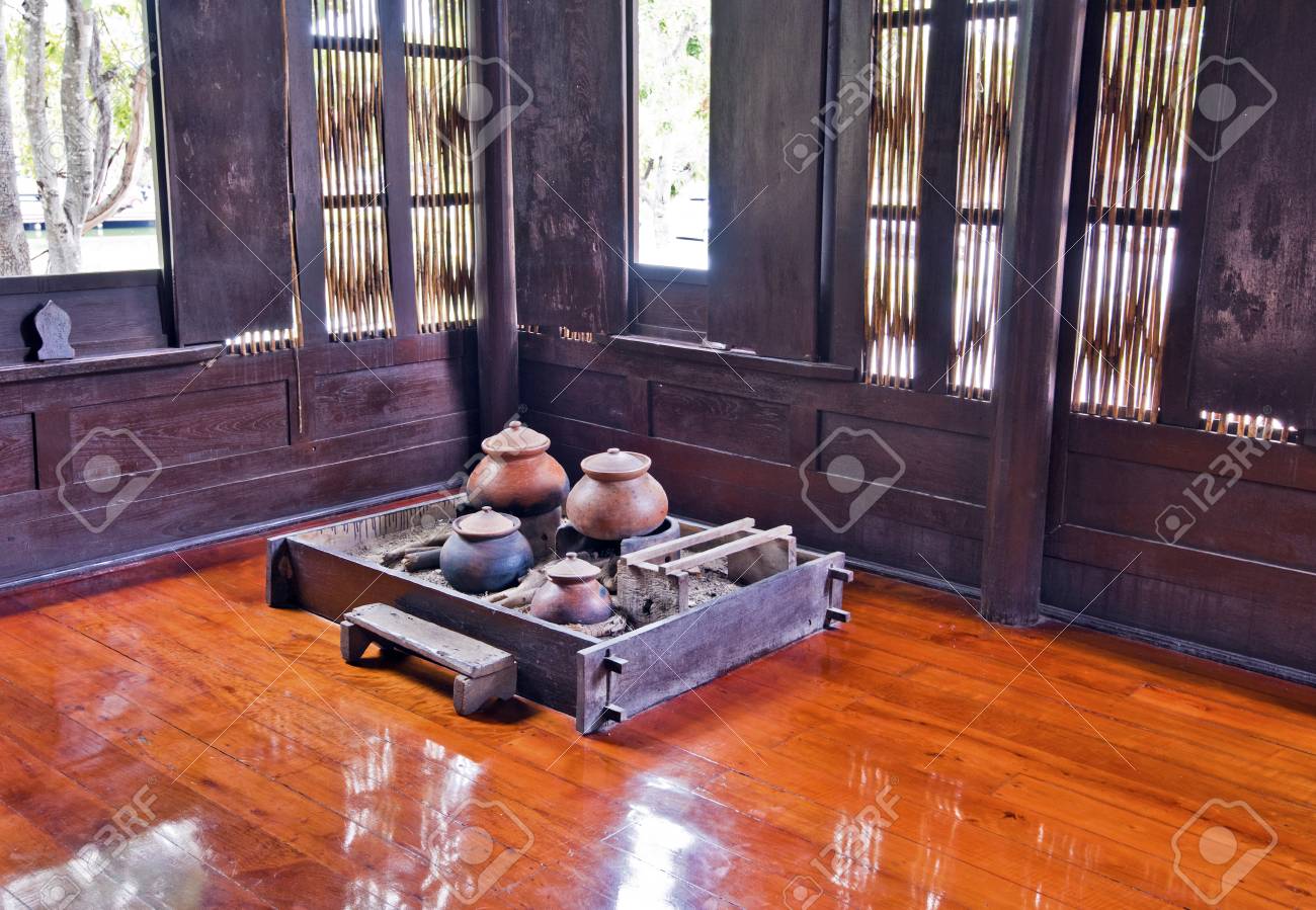 Kitchen Room In Traditional Thai House In Ayutthaya Region In