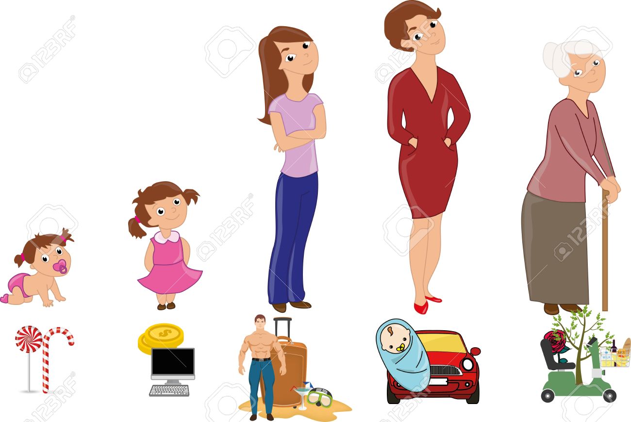 Evolution Of Girl Wishes From Baby To Senior Woman. Royalty Free ...