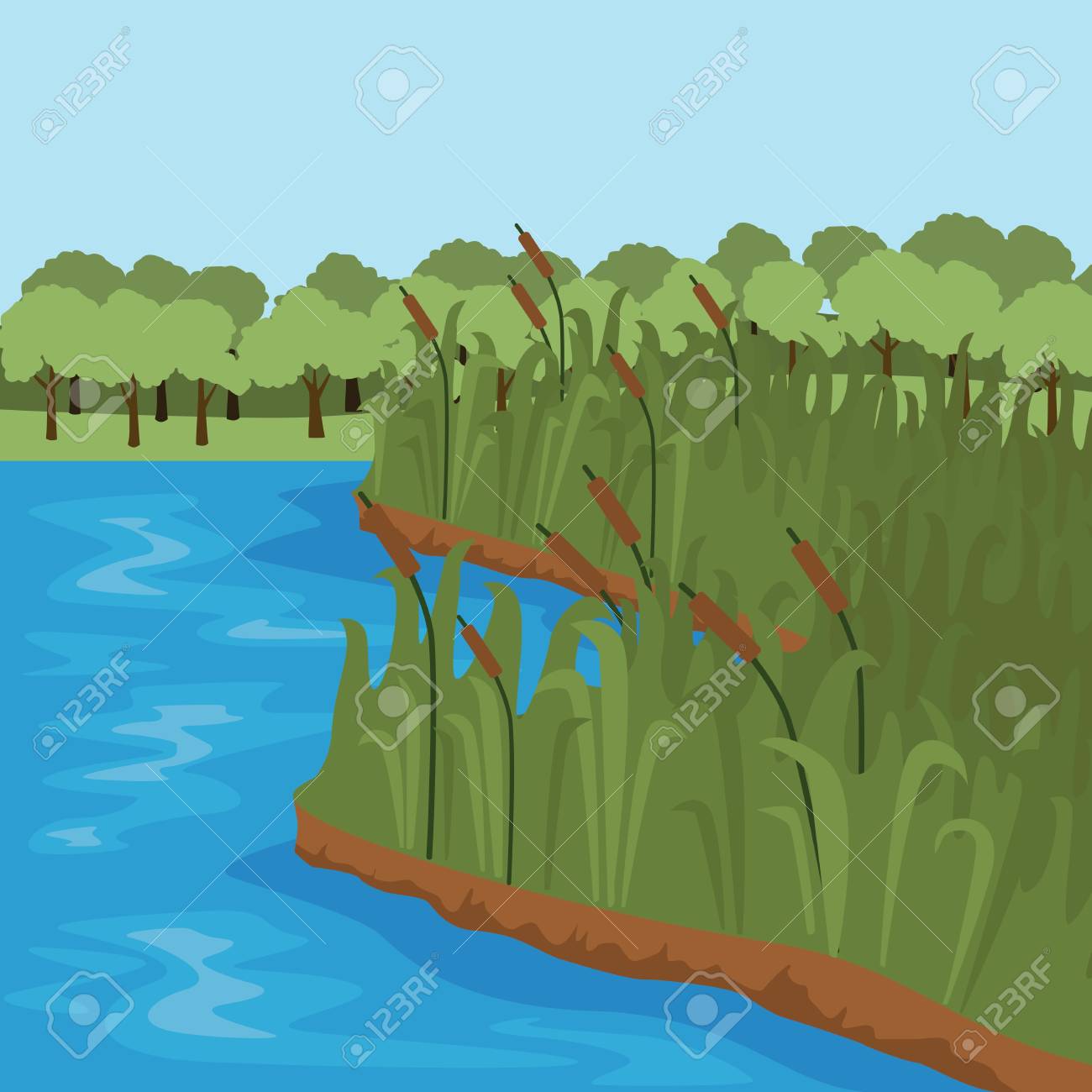 川の土手 のイラスト素材 ベクタ Image