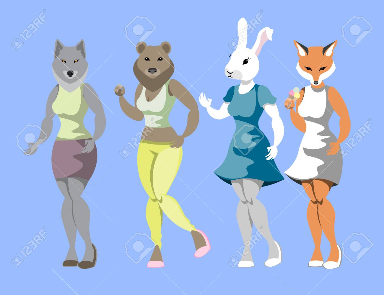 Anthropomorphic Animals Woman Fashion. Клипарты, SVG, векторы, и Набор  Иллюстраций Без Оплаты Отчислений. Image 87535886