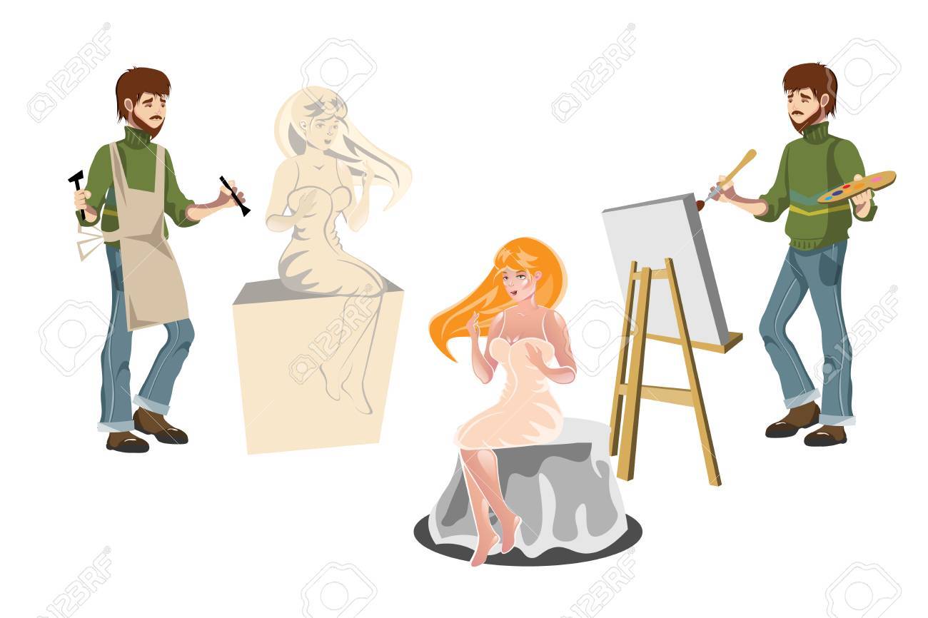 芸術家およびモデルの彫刻家のイラスト素材 ベクタ Image