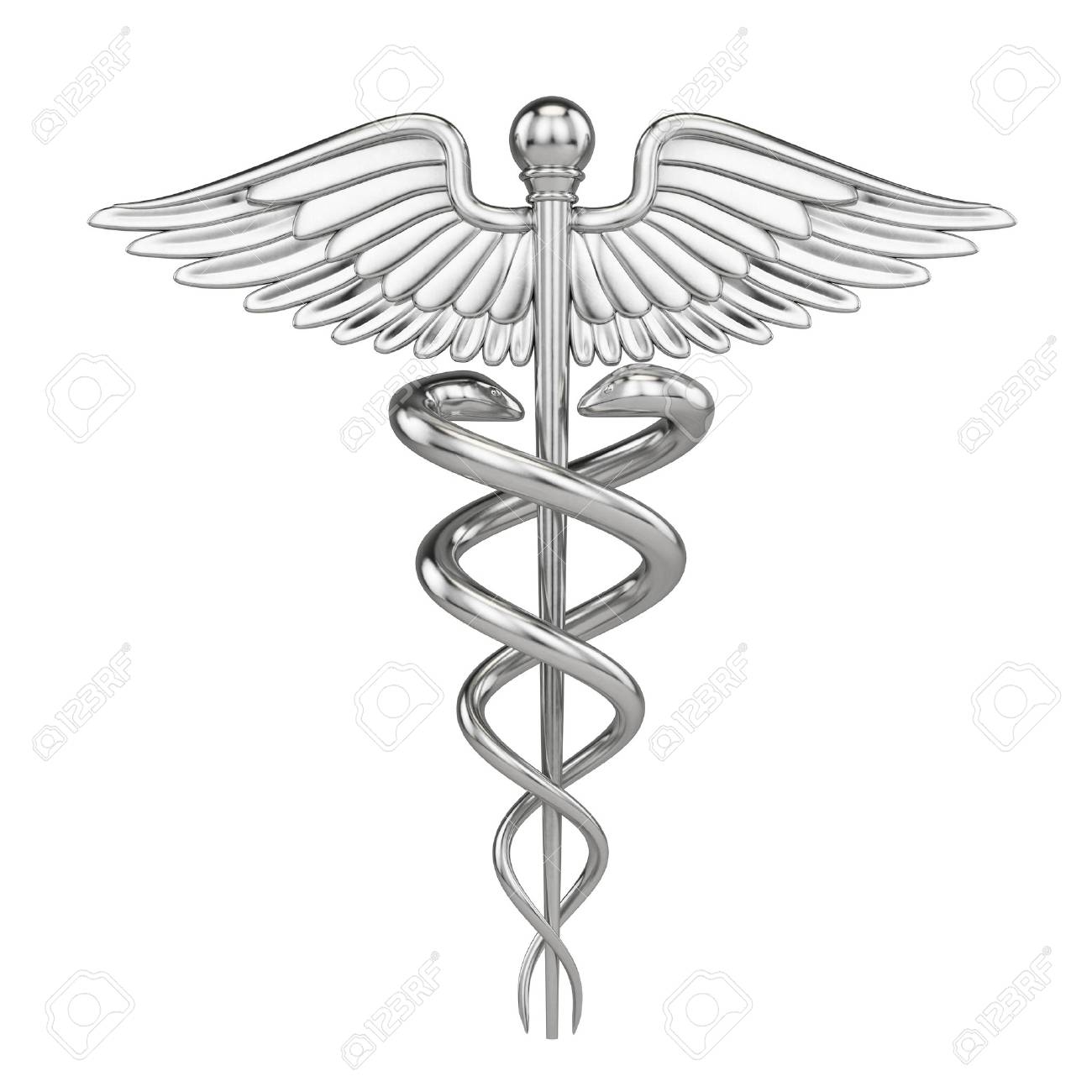 Silver metall Caduceus - medical symbol with isolated on white. 3d render - 89878901 Silver metall Caduceus - medical symbol with isolated on white. 3d render - 89878901