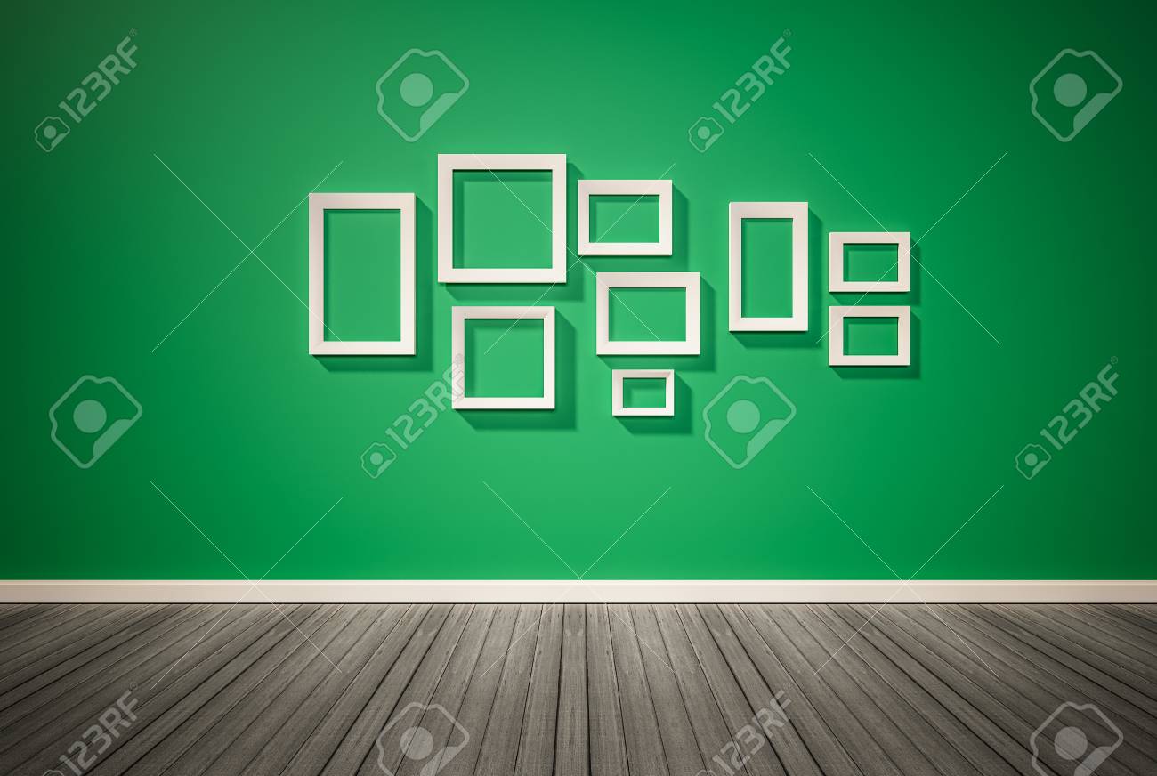 Decoracion De Marcos De Fotos De Pared En La Pared Verde Con Piso