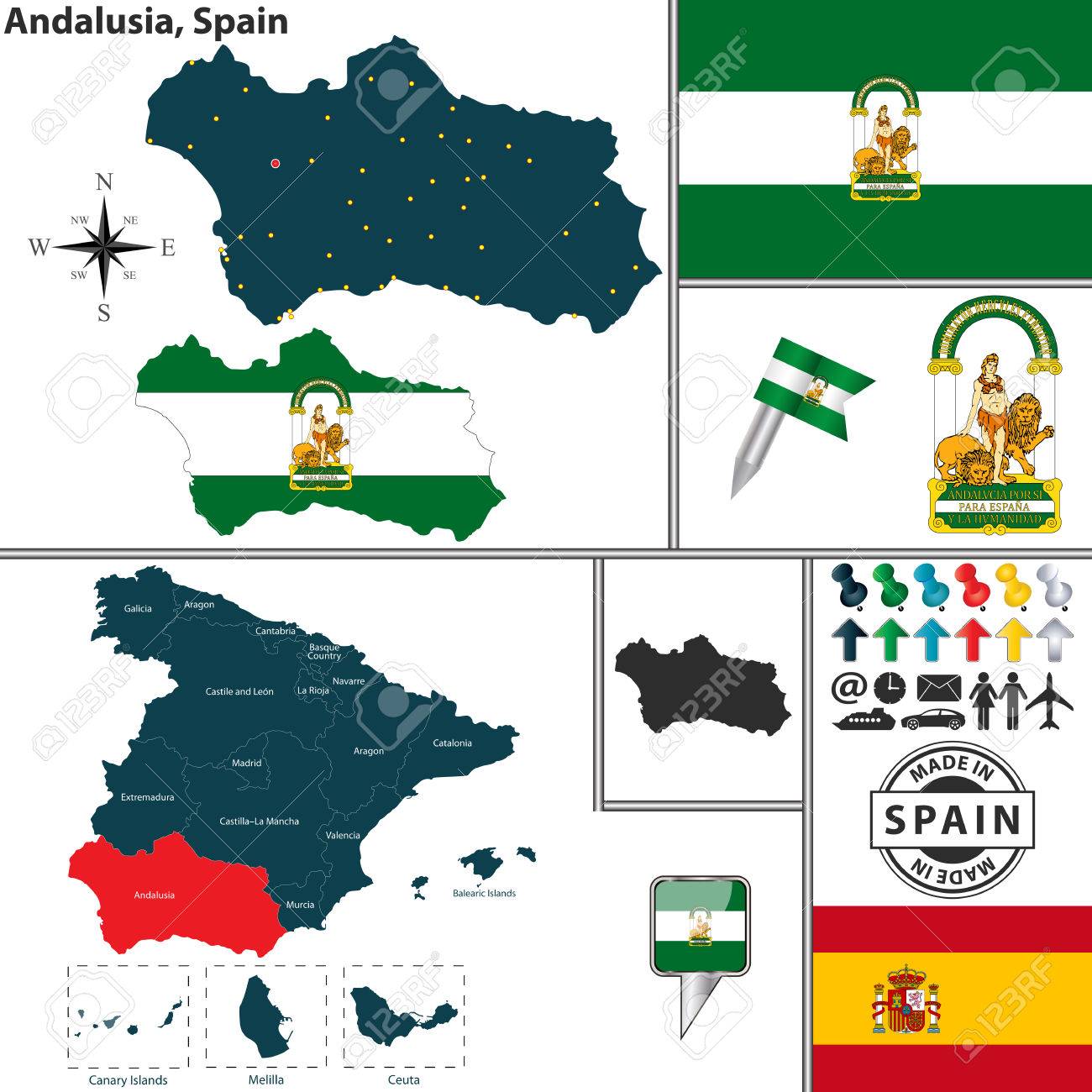 紋章とスペイン マップ上の位置とアンダルシア州の領域のベクトル地図のイラスト素材 ベクタ Image 3997