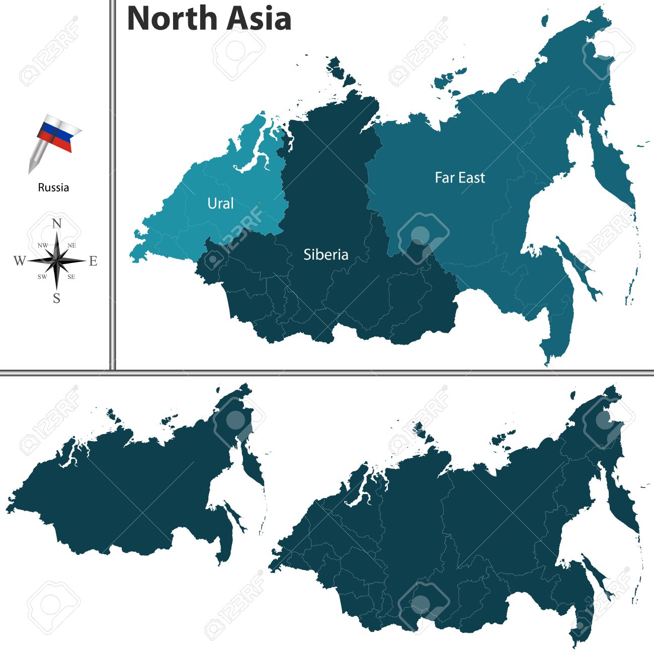 political map of north asia set with flags on white background stock vector 50059089