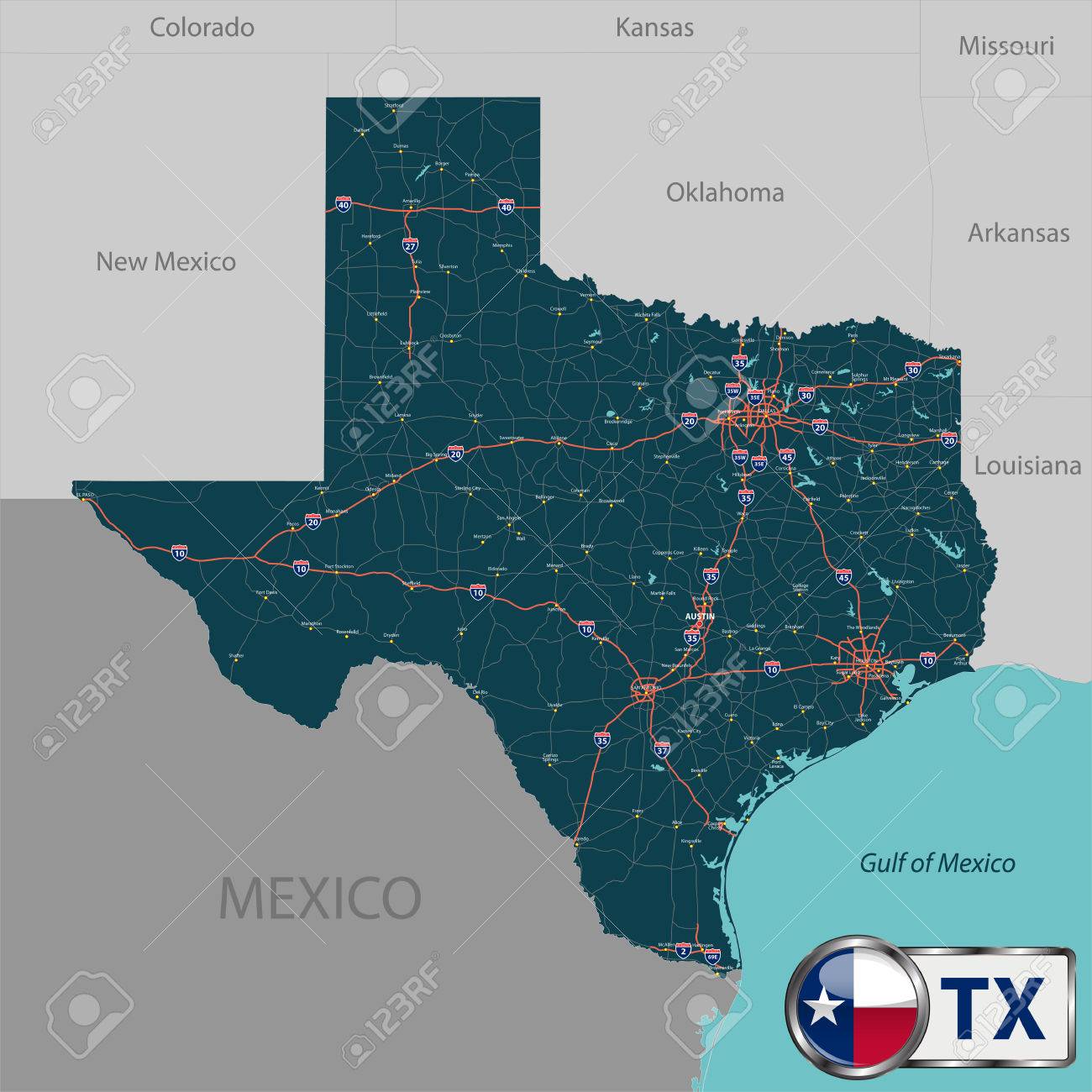 set-of-texas-state-with-roads-map-cities-and-neighboring-states-royalty-free-svg-cliparts-vectors-and-stock-illustration-image-73669879