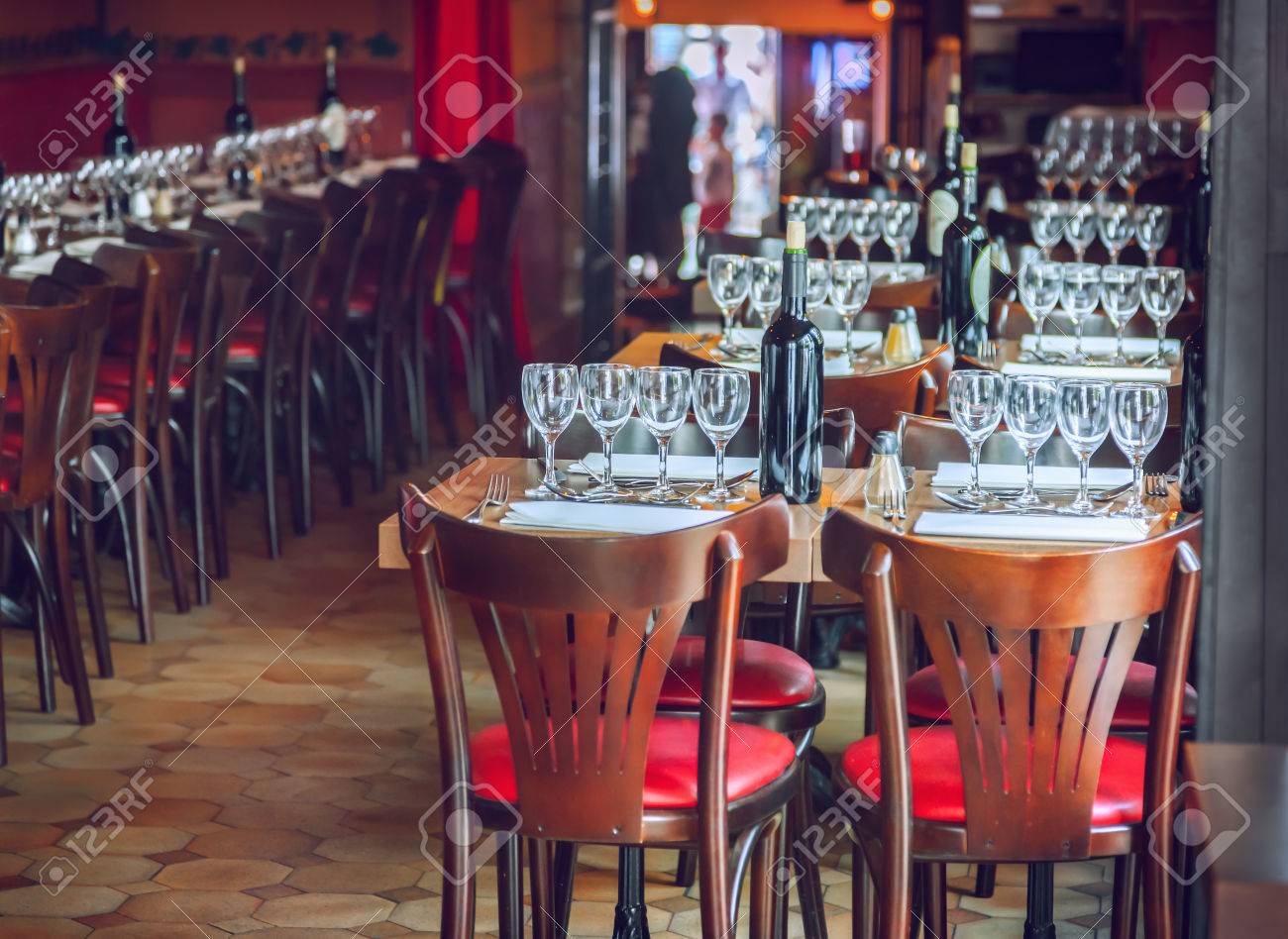 Traditional restaurant interior with tables and chairs - 46425131 Traditional restaurant interior with tables and chairs - 46425131