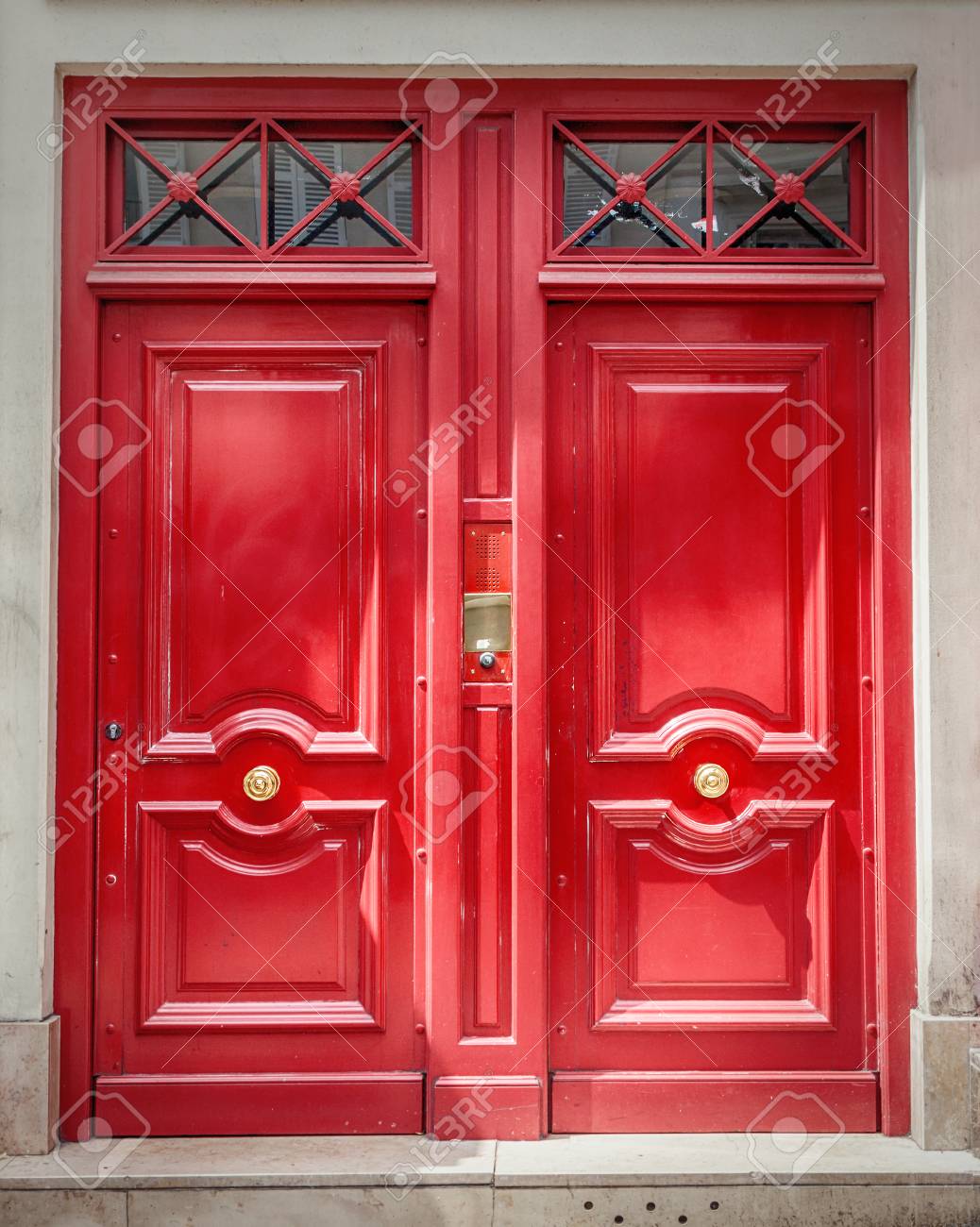 A traditional French wooden entrance door - 122364377 A traditional French wooden entrance door - 122364377