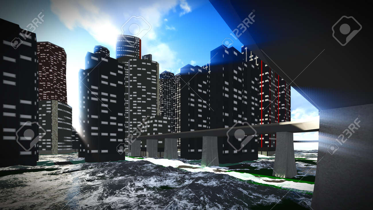 tsunami devastating the city stock photo picture and royalty free