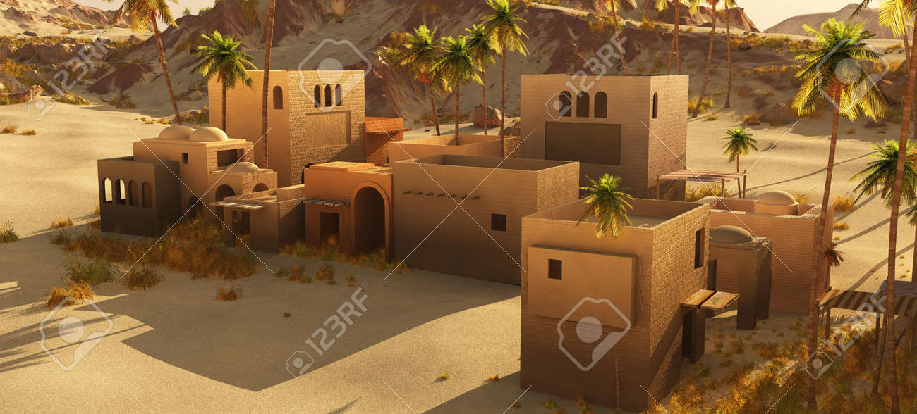 Beautiful natural background -African oasis 3d rendering - 151063775 Beautiful natural background -African oasis 3d rendering - 151063775