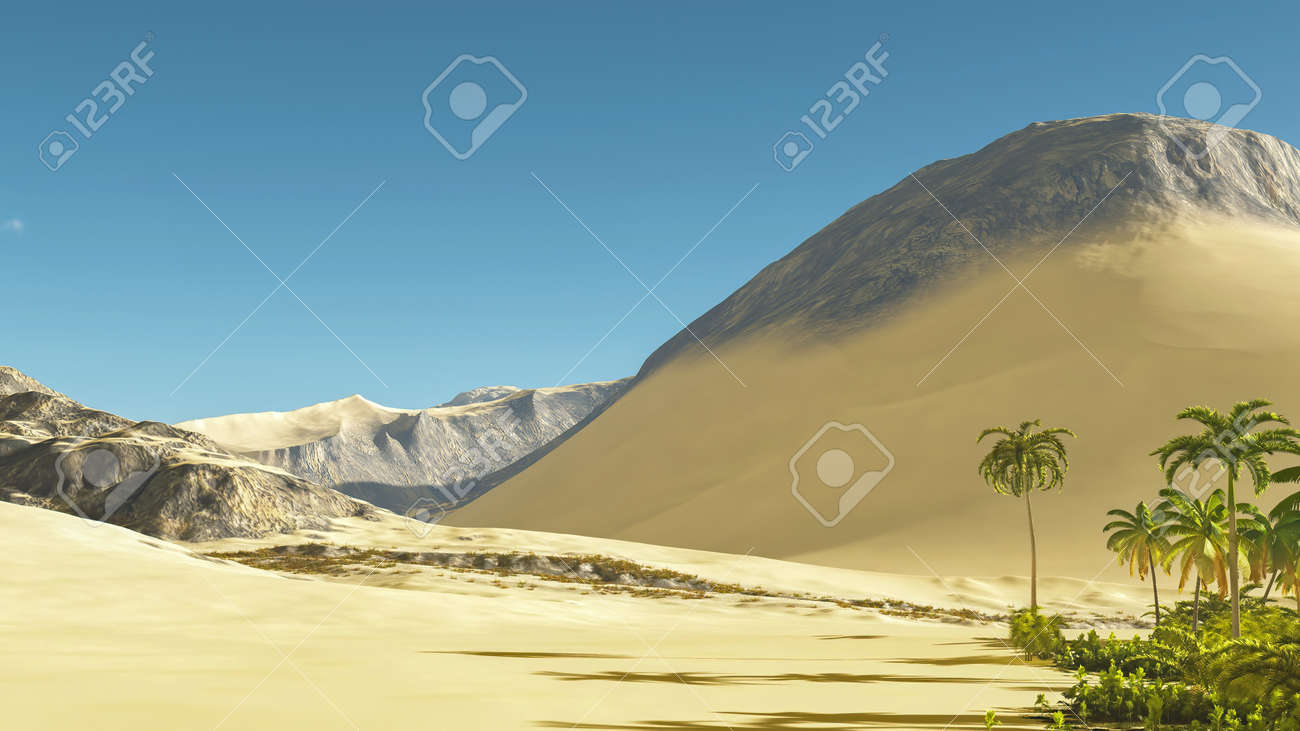 Beautiful natural background -African oasis 3d rendering - 151577159 Beautiful natural background -African oasis 3d rendering - 151577159