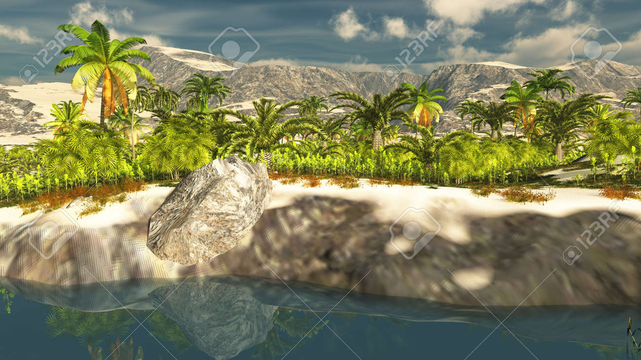 Beautiful natural background -African oasis 3d rendering - 152109393 Beautiful natural background -African oasis 3d rendering - 152109393