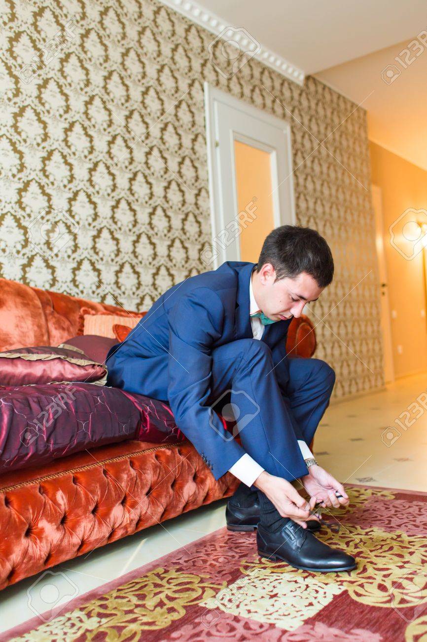 Groom Is Wearing Shoes Indoors Male Portrait Of Handsome Guy