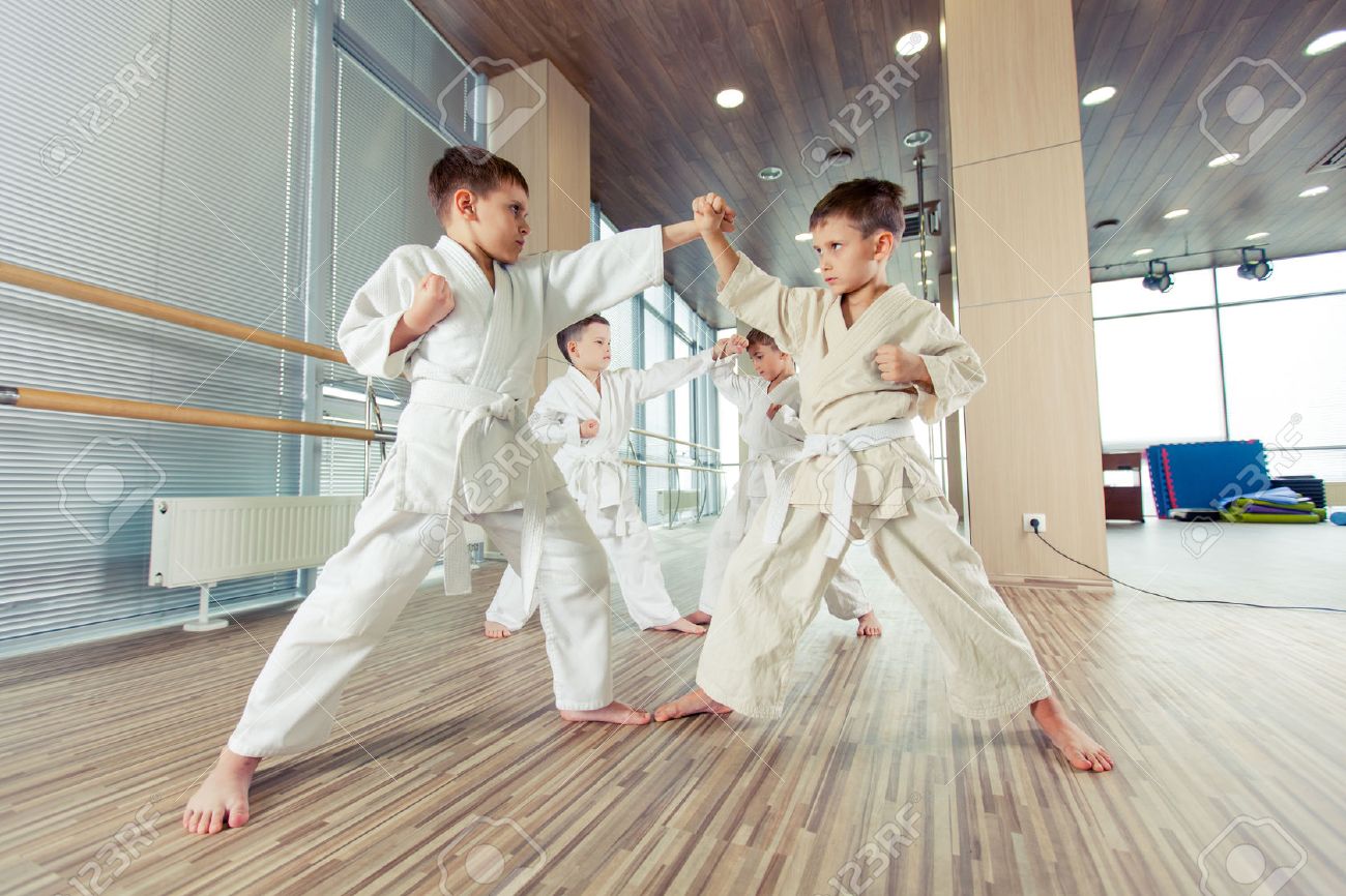 young, beautiful, successful multi ethical karate kids in karate position - 58397271 young, beautiful, successful multi ethical karate kids in karate position - 58397271